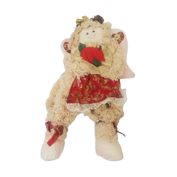 Vintage Rag Doll Shredded Angel Floral Headband Christmas Holiday Decoration 15” - Picture 1 of 13